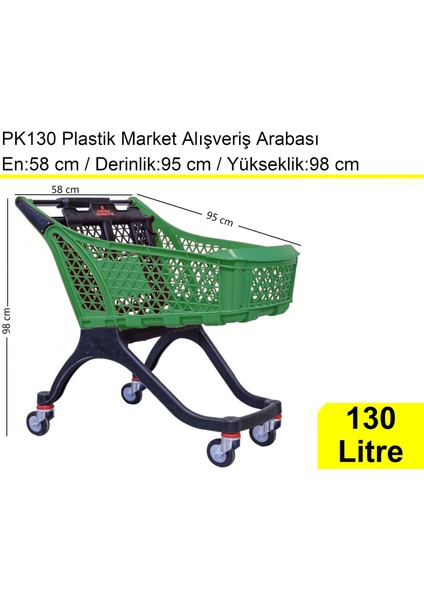 PK130 Plastik Market Alışveriş Arabası 130 Litre Yeşil