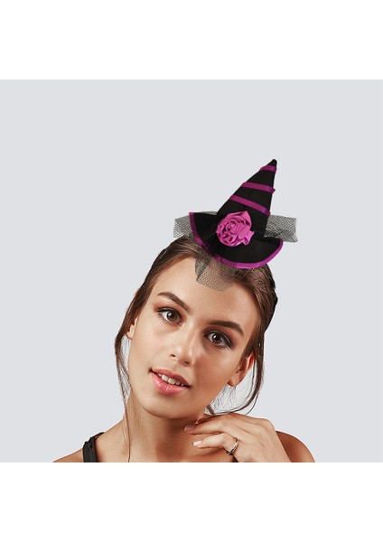 Halloween Cadılar Bay.mor Siyah Güllü Mini Şapka