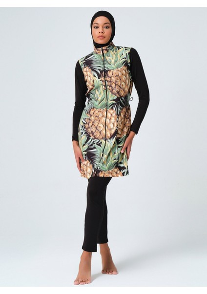 Tabiat Desenli Tesettür Mayo - Sarı -