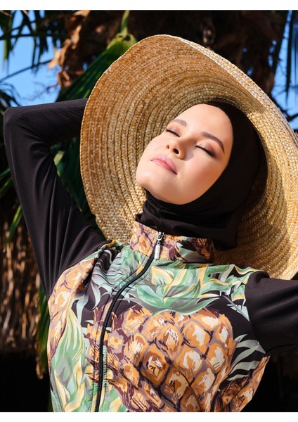 Tabiat Desenli Tesettür Mayo - Sarı - modelleri