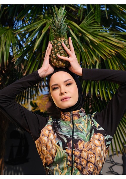 Tabiat Desenli Tesettür Mayo - Sarı - fırsatları