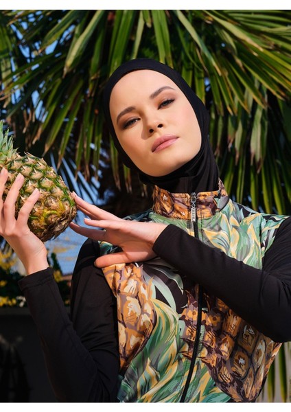 Tabiat Desenli Tesettür Mayo - Sarı - indirimleri