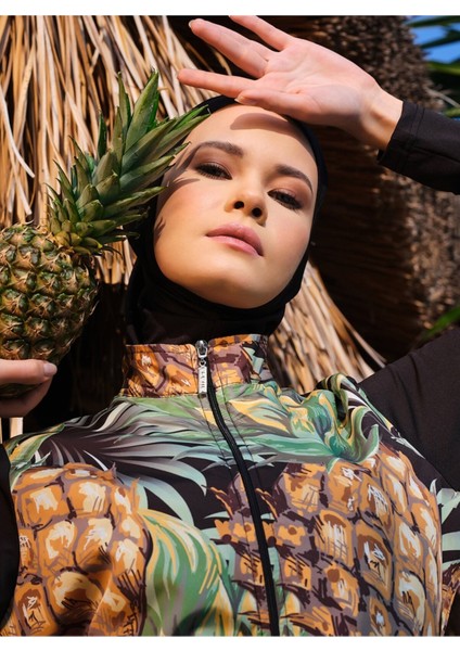 Tabiat Desenli Tesettür Mayo - Sarı -