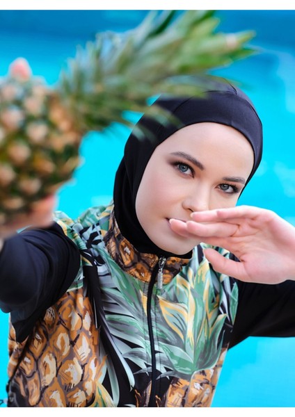 Tabiat Desenli Tesettür Mayo - Sarı -