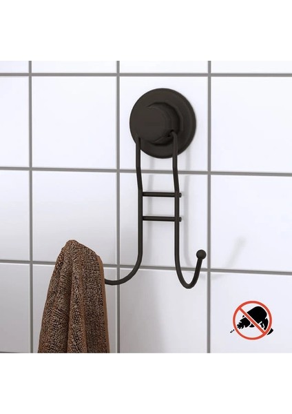 Vakumlu Banyo Tuvalet Havlu Askısı 2 Kancalı Siyah