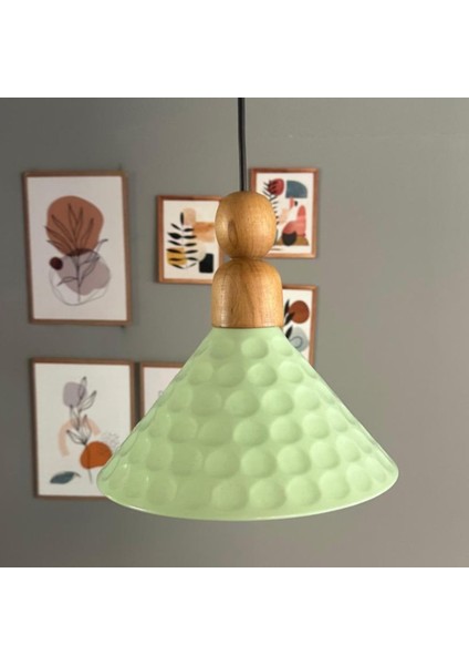 Rumy Mint Tekli Avize Boncuk Kalın Ahşap Kafa Başlık Avize Sarkıt Ofis Salon Mutfak Avizeleri