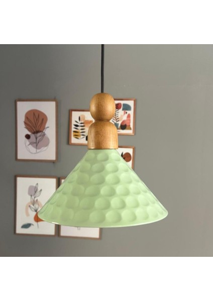 Rumy Mint Tekli Avize Boncuk Kalın Ahşap Kafa Başlık Avize Sarkıt Ofis Salon Mutfak Avizeleri fiyatları