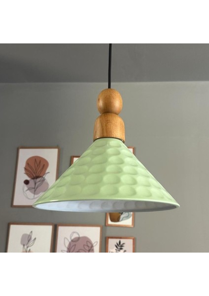 Rumy Mint Tekli Avize Boncuk Kalın Ahşap Kafa Başlık Avize Sarkıt Ofis Salon Mutfak Avizeleri modelleri