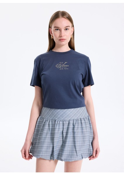 Bisiklet Yaka Düz Mavi Kadın T-Shirt LV047D873GVEK modelleri