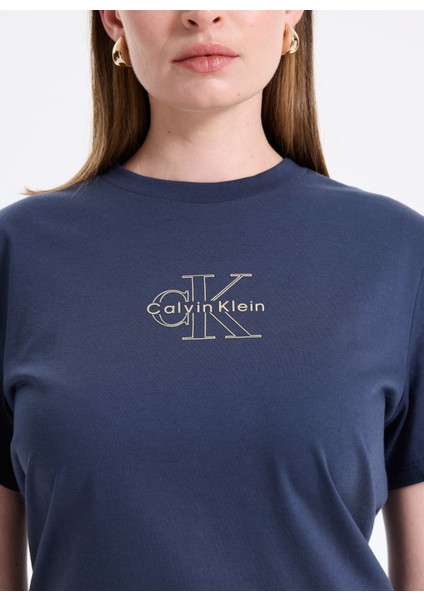 Bisiklet Yaka Düz Mavi Kadın T-Shirt LV047D873GVEK fırsatları