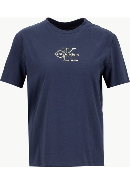 Bisiklet Yaka Düz Mavi Kadın T-Shirt LV047D873GVEK