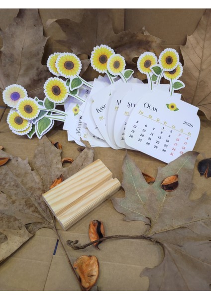 2026 Ayçiçeği Takvimi Ahşap Ayaklı Ayçiçeği Temalı Özel Tasarım Takvim