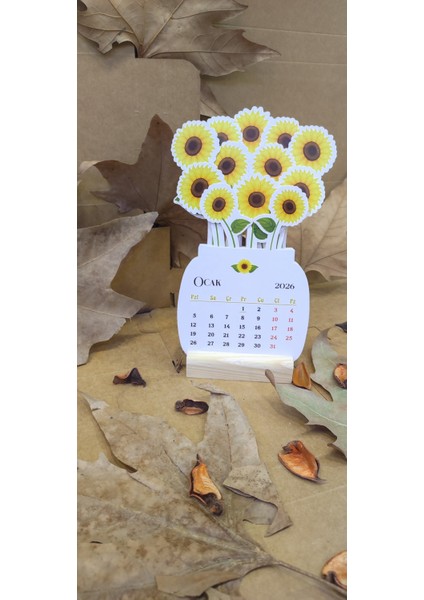 2026 Ayçiçeği Takvimi Ahşap Ayaklı Ayçiçeği Temalı Özel Tasarım Takvim indirimleri