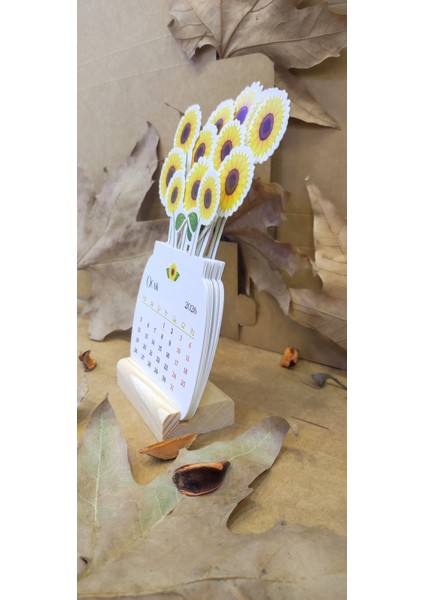 2026 Ayçiçeği Takvimi Ahşap Ayaklı Ayçiçeği Temalı Özel Tasarım Takvim