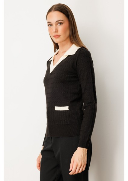 Kadın Cep Detaylı Uzun Kollu Kazak 65313 Siyah fiyatları