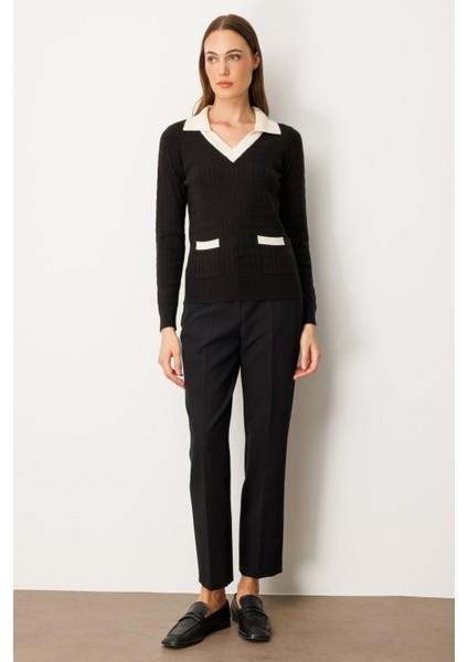 Kadın Cep Detaylı Uzun Kollu Kazak 65313 Siyah modelleri