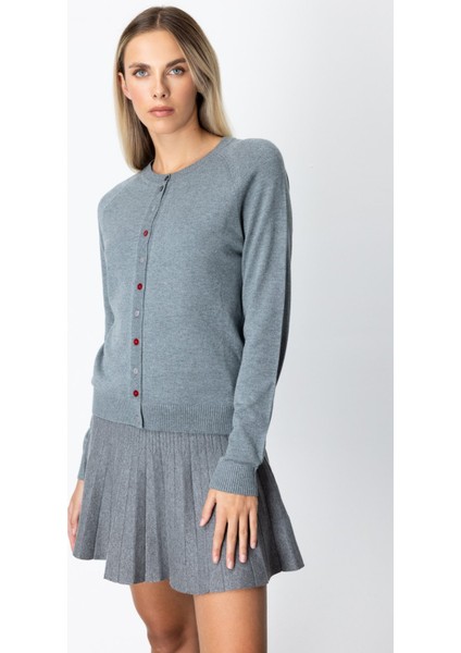 Kadın Renkli Düğmeli Sıfır Yaka Triko Hırka 65921 Gri fiyatları