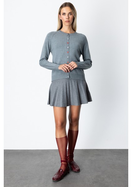 Kadın Renkli Düğmeli Sıfır Yaka Triko Hırka 65921 Gri modelleri