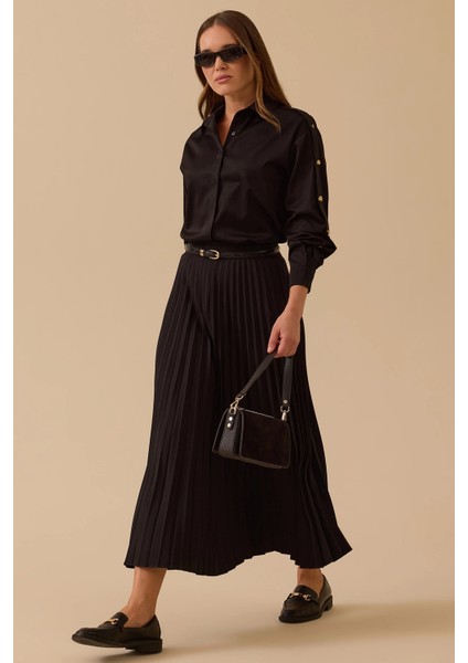 Kadın Esnek Bel Pliseli Basic Etek 1019 Siyah