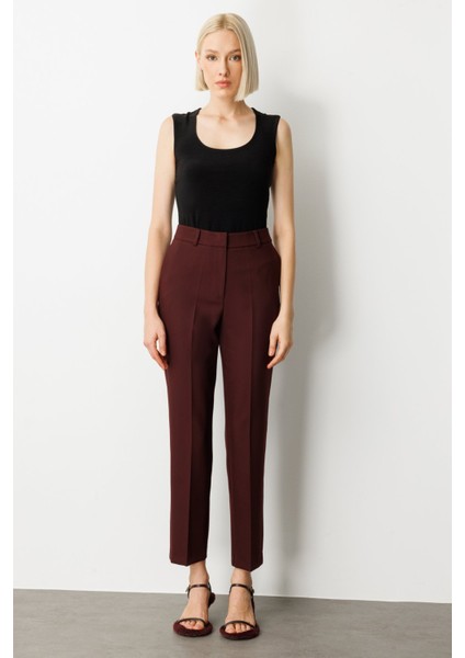 Kadın Yan Cepli Boru Paça Pantolon 5015 Bordo fiyatları