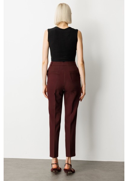 Kadın Yan Cepli Boru Paça Pantolon 5015 Bordo fırsatları