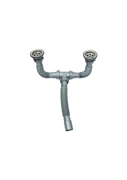 Lüks Evye Çift Gözlü Körüklü Lavabo ve Evye Sifonu Gider Borusu Akordiyon Plastik Dar Kafa Paslanmaz