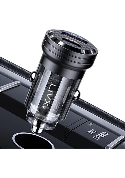 Transparent 45W Pd/qc Mini Araç Şarj Cihazı ve 50CM Hızlı Şarj Kablosu L35 - Blt-50 modelleri