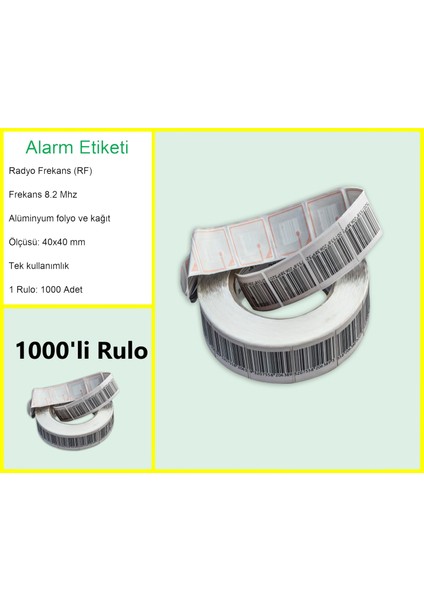 4x4 cm Barkodlu Alarm Etiketi Rf Radyo Frekans 1 Rulo: 1000 Adet