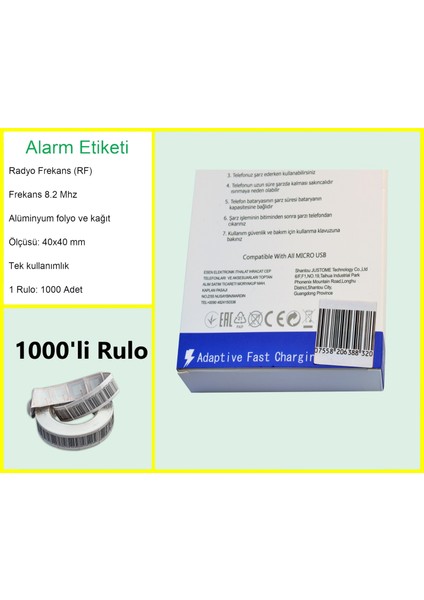 4x4 cm Barkodlu Alarm Etiketi Rf Radyo Frekans 1 Rulo: 1000 Adet fiyatları