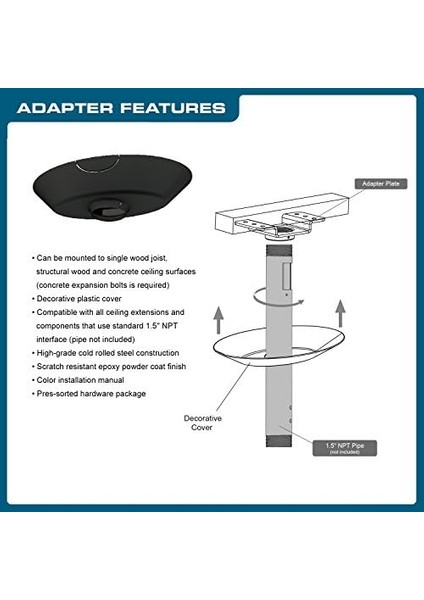 Pro-Av Qg-Kıt-Ca-3ın-B Tek Kirişli Tavan, 3 Inç 1,5 Inç Projektör Montaj Kiti Aksesuarı, Siyah fiyatları
