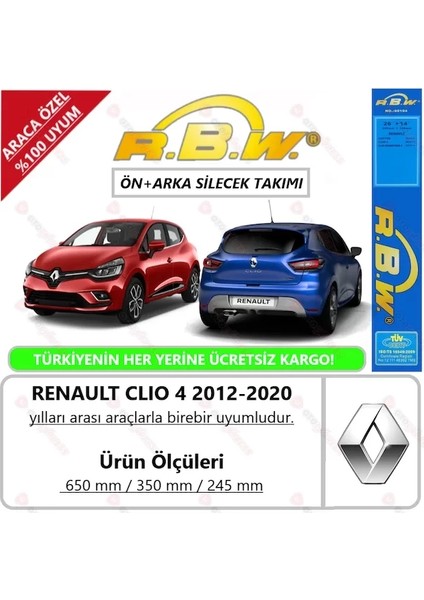 Renault Clio 4 Ön ve Arka Silecek Takımı 2012-2020 modelleri