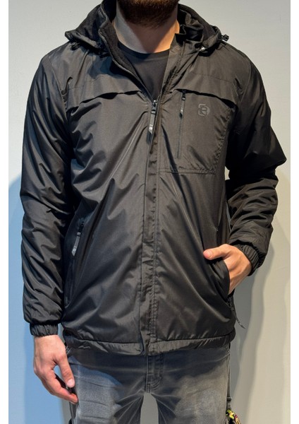 Erkek Kapüşonlu Cep Detaylı Içi Polar Kışlık Mont 2540 Siyah