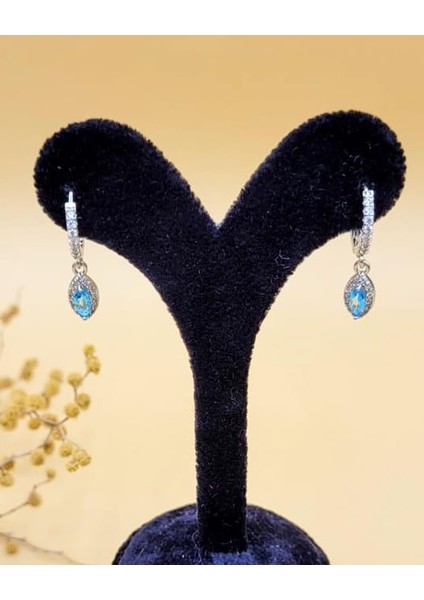 Zirkon Taşlı Minimal Damla Mavi Küpe modelleri