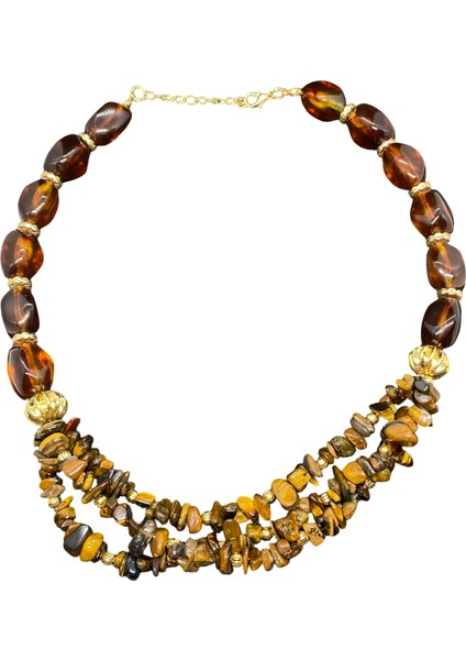 Kehribar Renk; Uzatma Ile 50 cm Kolye Uznluğu; Şık Tasarım,bohem Tarz Ötesi Akrilik Esaslı Kolye (KOD2873)