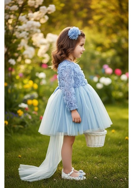 Kız Bebek Gül Desenli Fiyonk Lu Şık Özel Gün Abiye Elbise 0-5 Yaş fiyatları