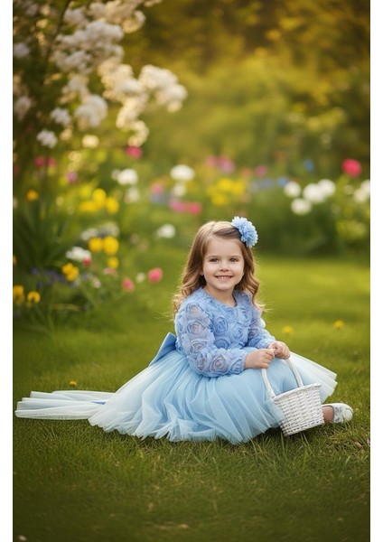 Kız Bebek Gül Desenli Fiyonk Lu Şık Özel Gün Abiye Elbise 0-5 Yaş fırsatları