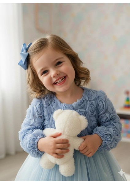 Kız Bebek Gül Desenli Fiyonk Lu Şık Özel Gün Abiye Elbise 0-5 Yaş