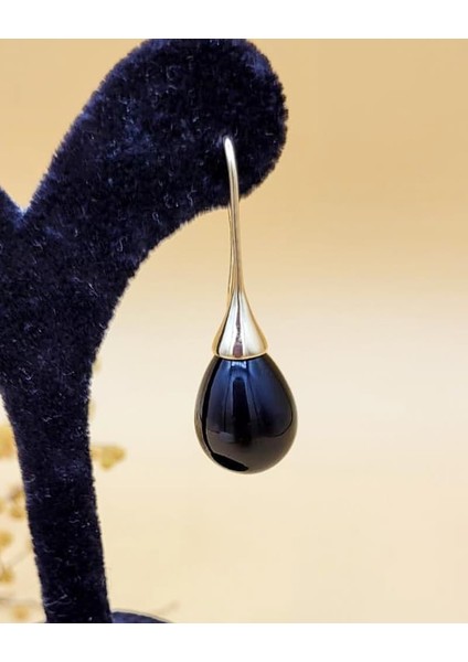 Siyah Uzun Damla Gold Küpe modelleri