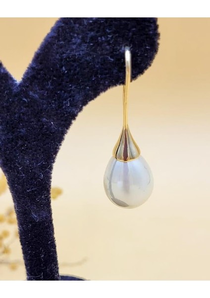 Ekru Uzun Damla Gold Küpe modelleri