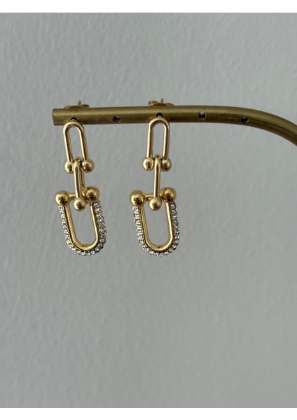 Tiffy Model Zirkon Taş Detay Sallantılı Gold Çelik Küpe fiyatları