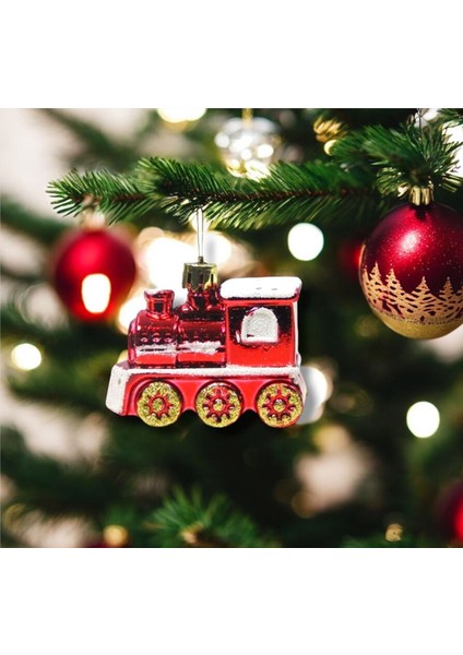 Yılbaşı Süsü 3'lü Tren Ev Kırmızı 6 cm