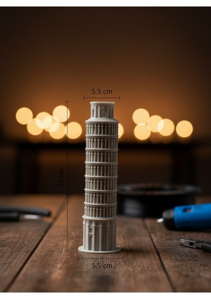 3D Baskı Pisa Kulesi Maketi – Dıy - Boyasız Dekoratif Masaüstü Biblo | 17 cm – Mimari Miniature Model – Beyaz