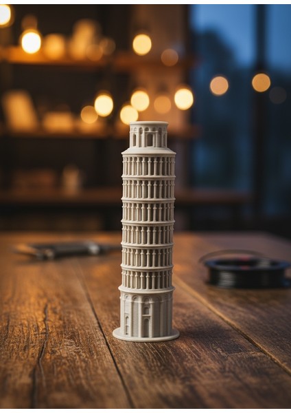 3D Baskı Pisa Kulesi Maketi – Dıy - Boyasız Dekoratif Masaüstü Biblo | 17 cm – Mimari Miniature Model – Beyaz modelleri