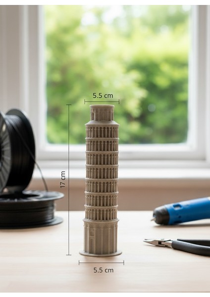 3D Baskı Pisa Kulesi Maketi – Dıy - Boyasız Dekoratif Masaüstü Biblo | 17 cm – Mimari Miniature Model – Beyaz fırsatları