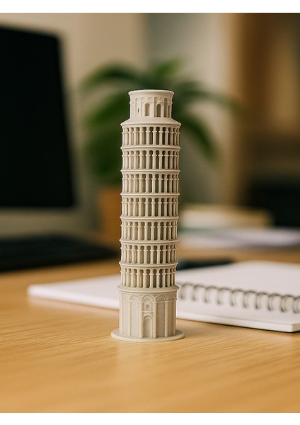 3D Baskı Pisa Kulesi Maketi – Dıy - Boyasız Dekoratif Masaüstü Biblo | 17 cm – Mimari Miniature Model – Beyaz indirimleri
