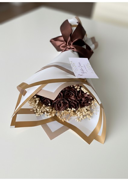 11'li Kahverengi Cipsolu Solmayan Gül Buketi, Saten Çiçek, Sevgiliye, Arkadaşa Hediye fiyatları