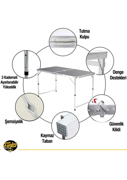Taburesiz Katlanabilir Piknik Masası Teleskopik Ayaklı - Füme indirimleri