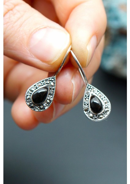 925 Ayar Gümüş Oltu Taşı Kadın Küpe SKÜ00024