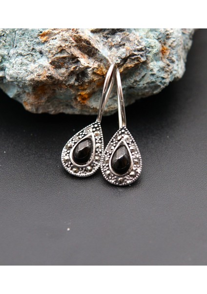 925 Ayar Gümüş Oltu Taşı Kadın Küpe SKÜ00024 modelleri