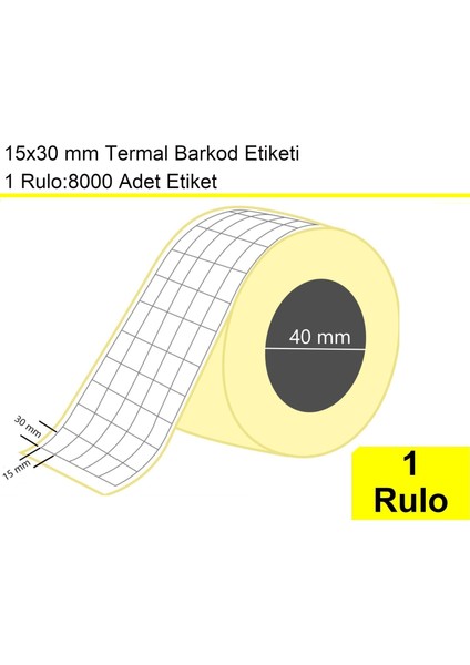 15X30 mm Termal 5'li Ürün Barkod Etiketi 1 Rulo: 8000 Adet Etiket